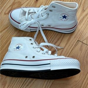 Converse Kids Platform High-Top Sneakers - White with Black and Red Accents